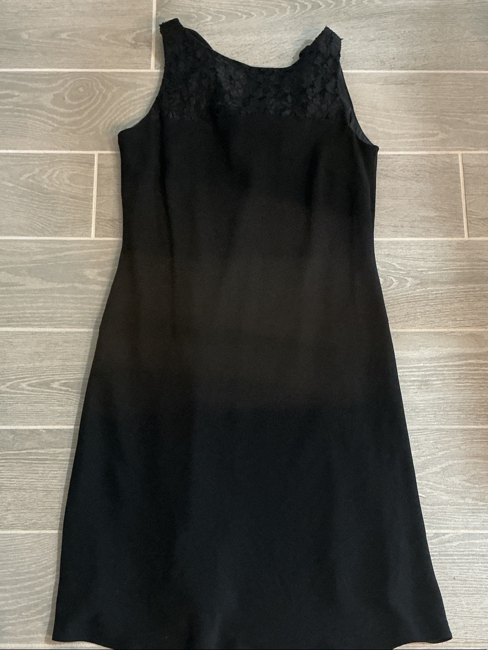 Evan Picone Black Sleeveless Midi Dress with Lace Yoke